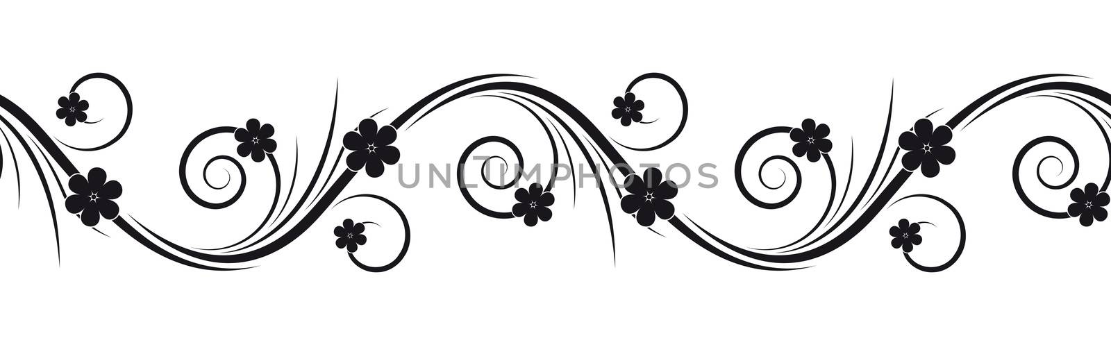 Seamless black floral pattern isolated on white