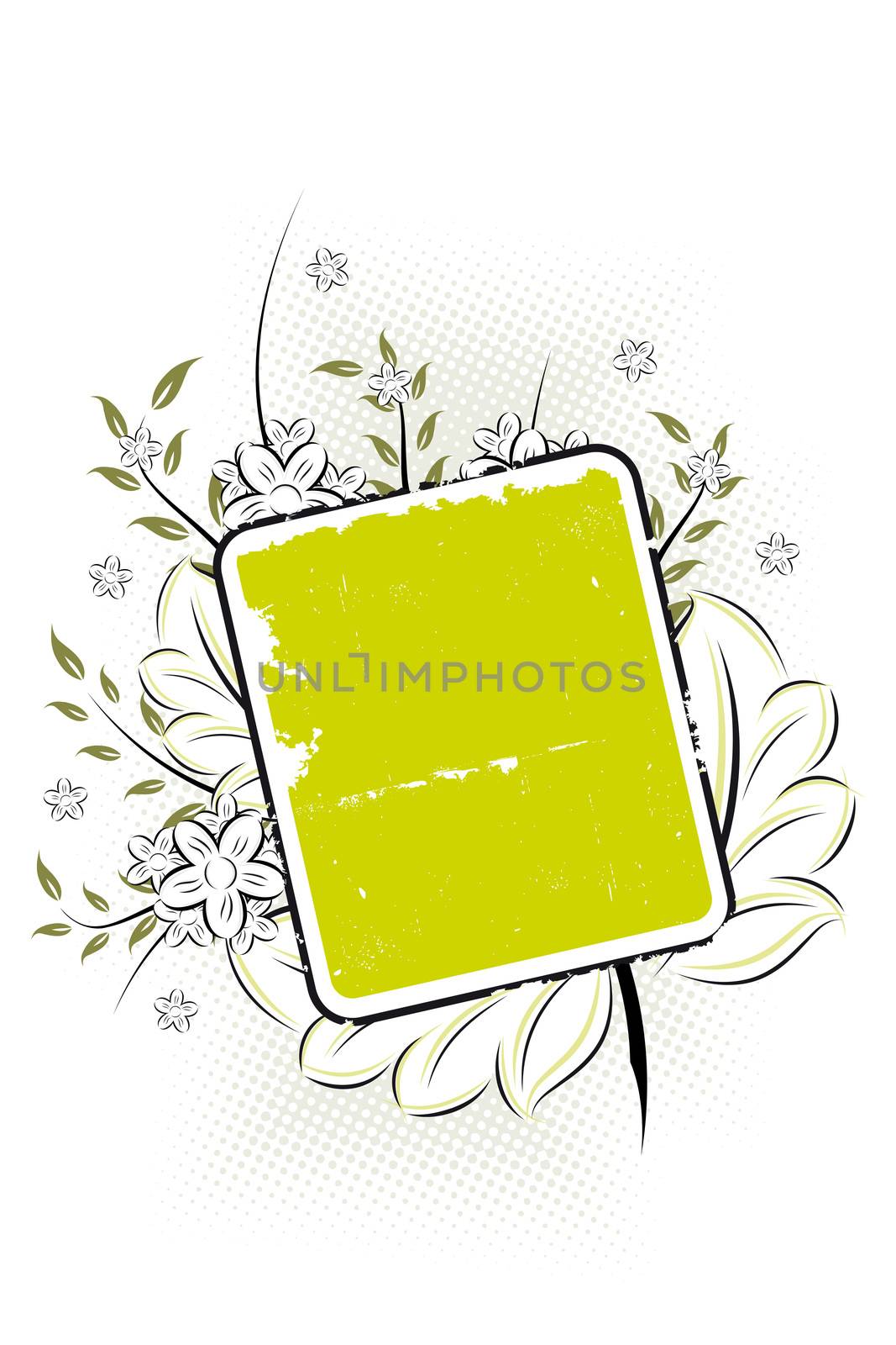 Vector grunge floral background with retro frame