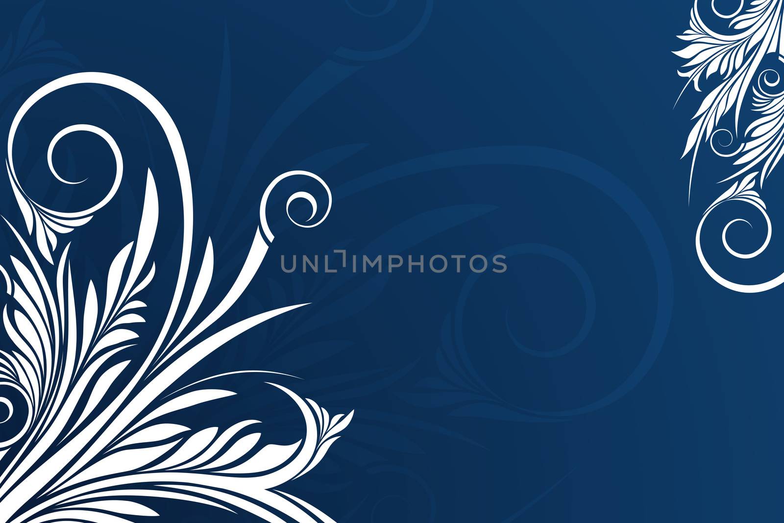 Abstract vector floral swirl background on blue