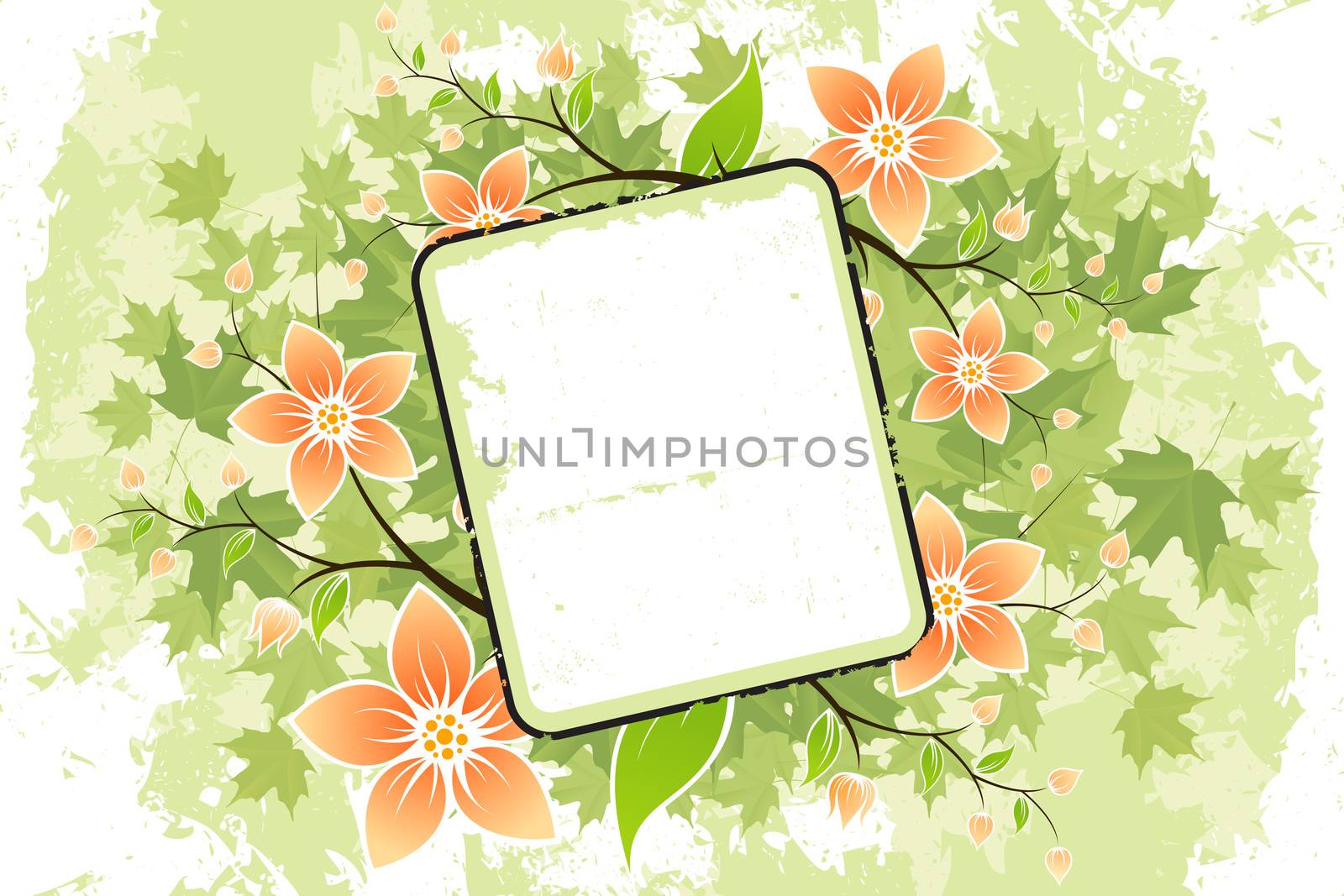 Abstract grunge Flower frame with maple leafs. Vector illustration