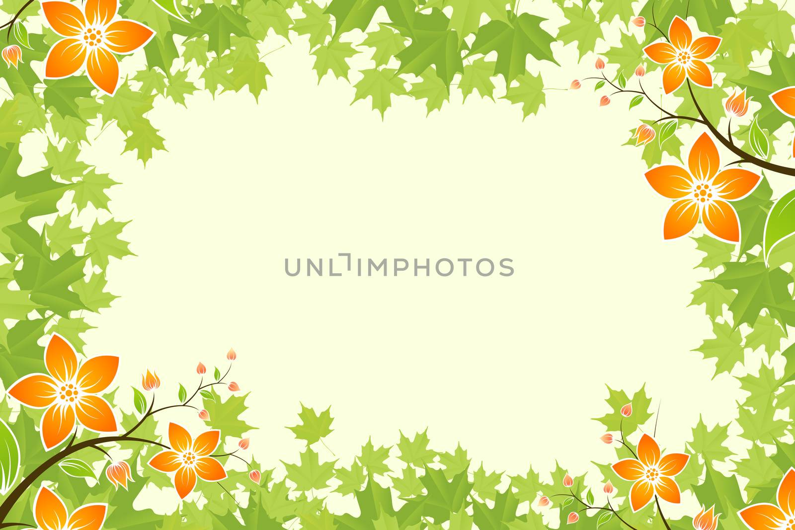Abstract Flower frame with Maple leafs. Vector illustration