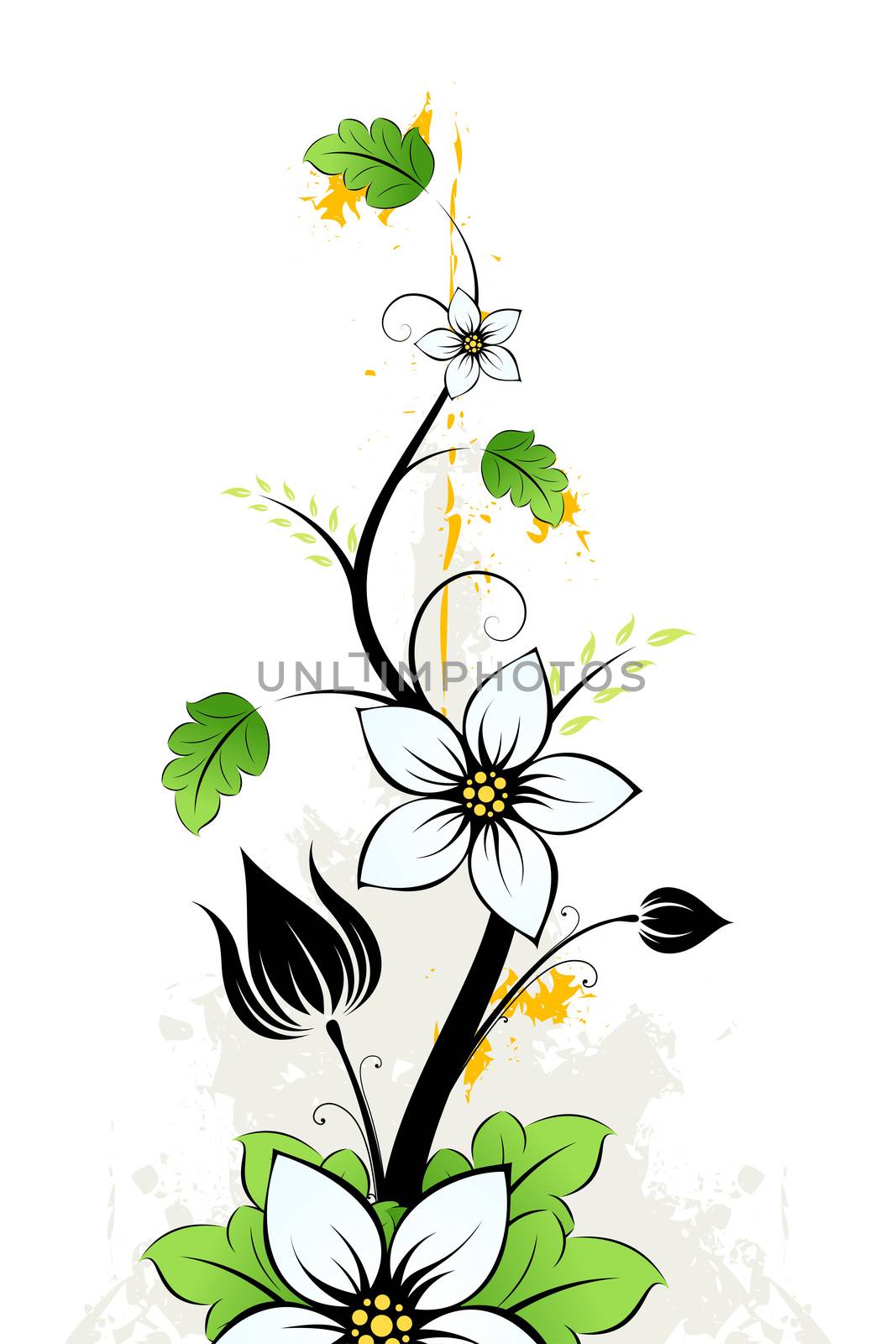 Summer flowers with leaves on grunge background