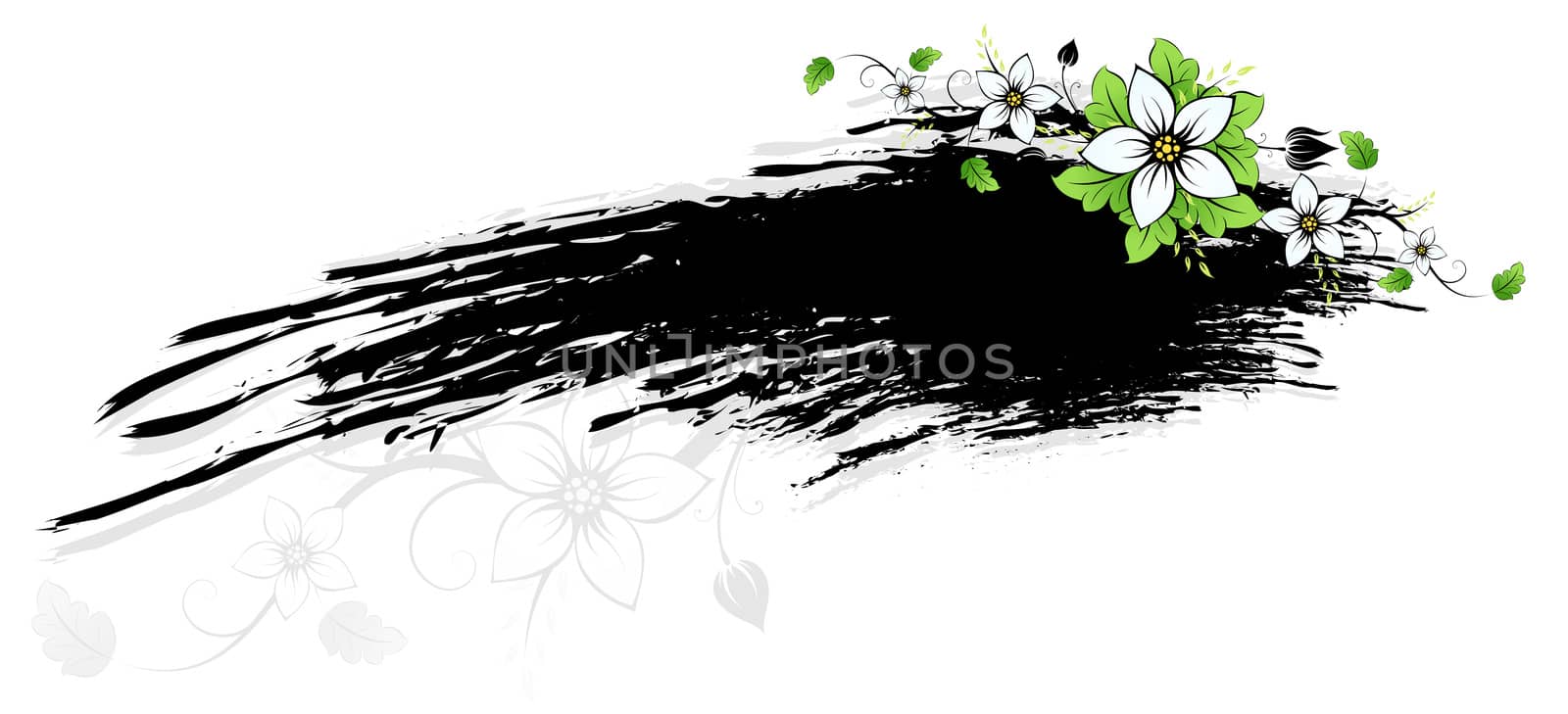 Grunge Vector frame AD with spring flowers and leaves