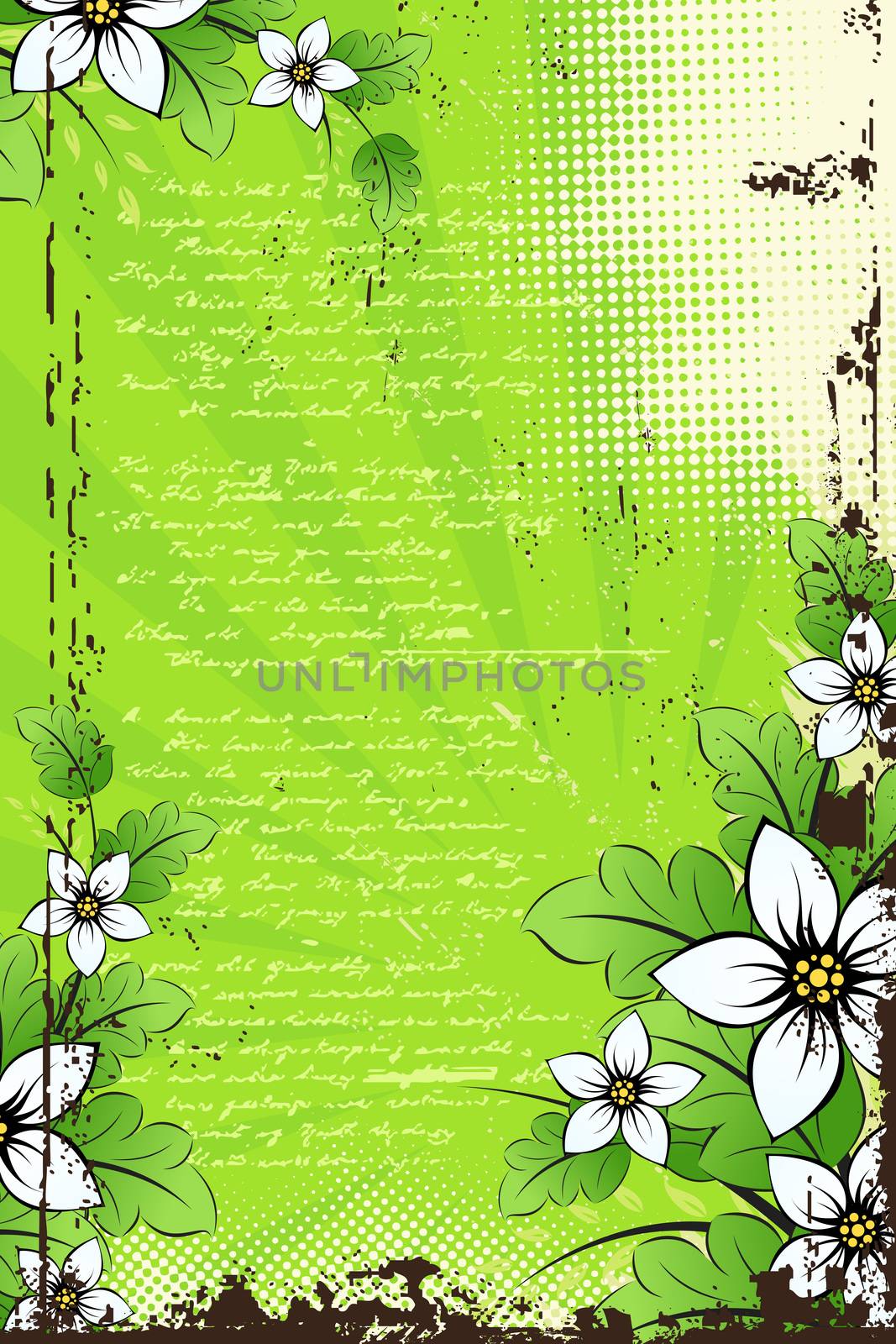 Abstract Grunge Background with flowers and leaves for your design