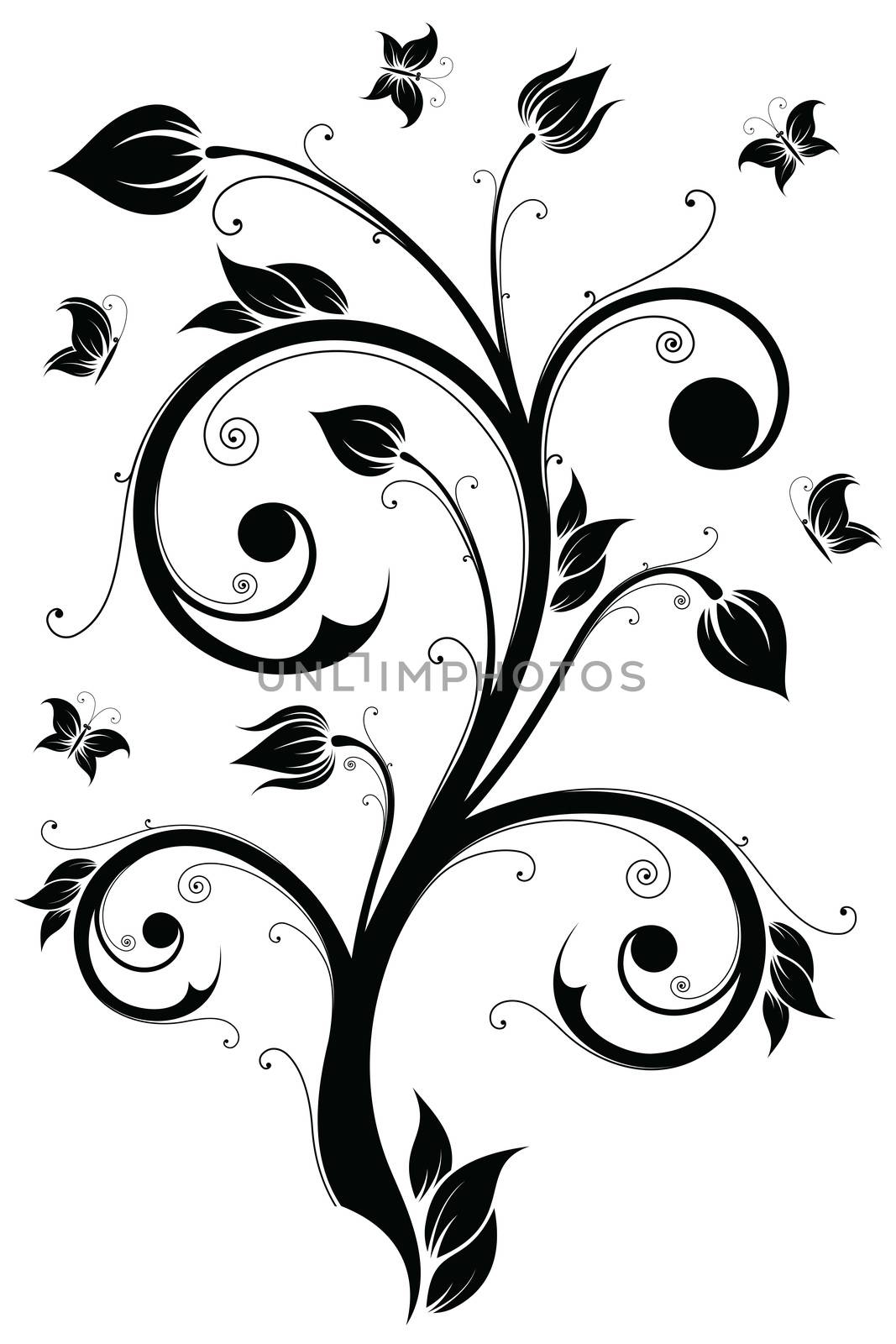 Abstract design element with flowers and butterflies