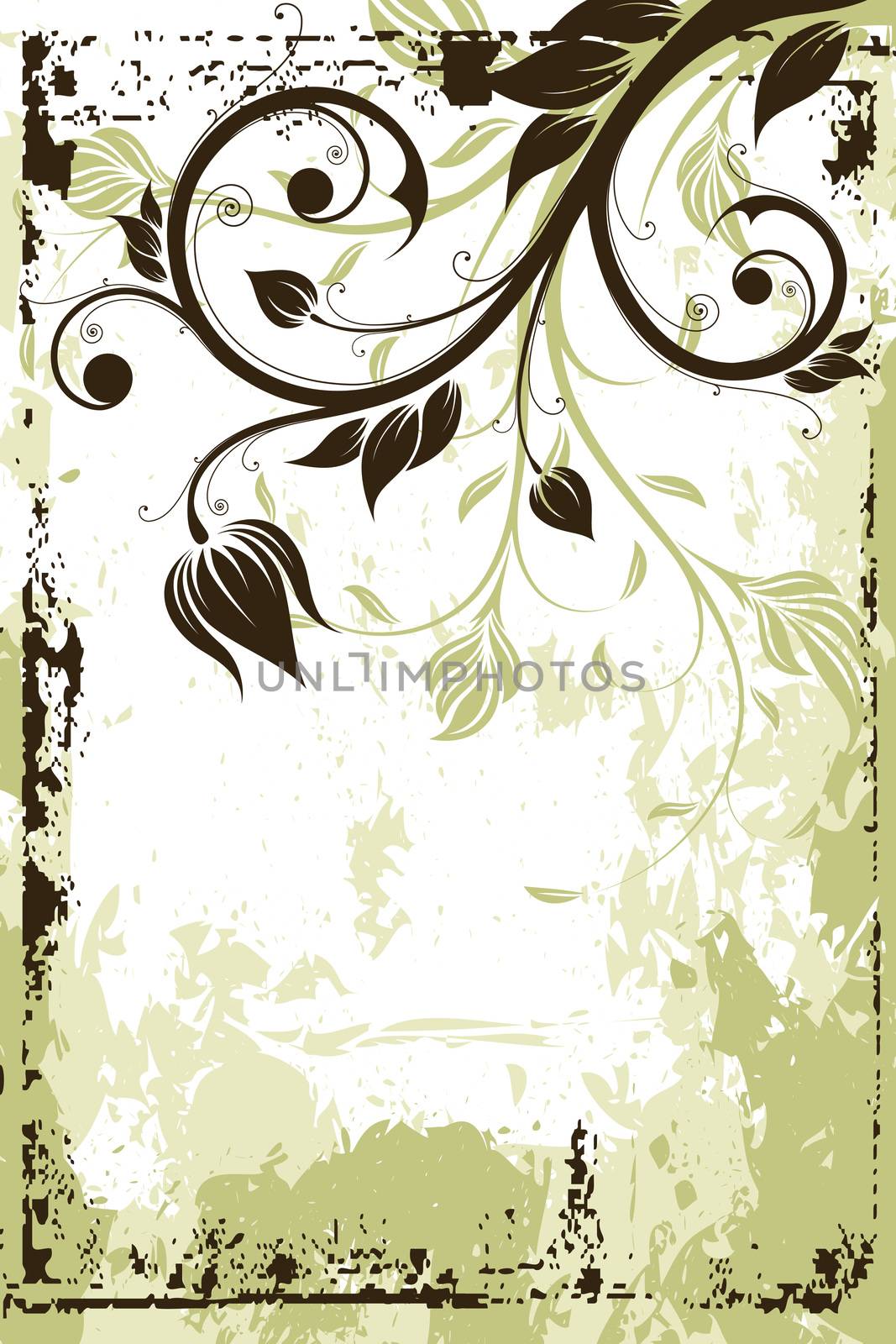 Abstract Grunge Background with flowers and leaves for your design