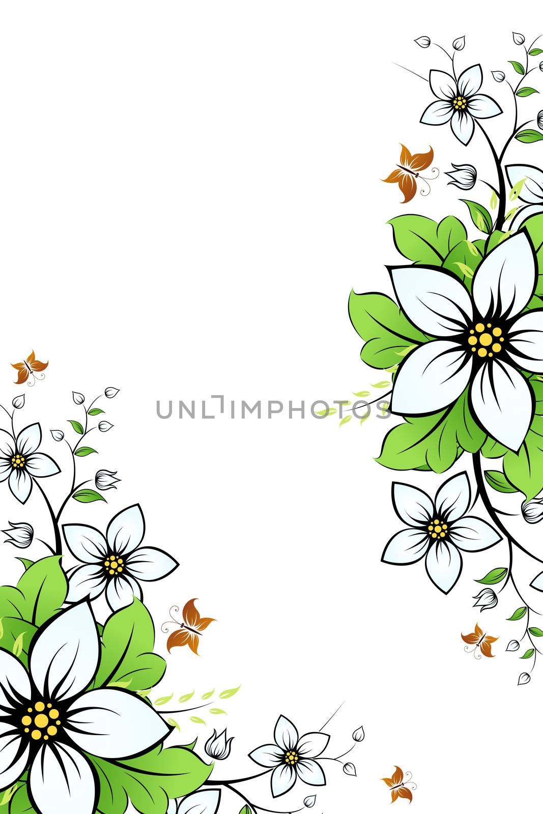 Flower frame with leaves and butterfly for your design