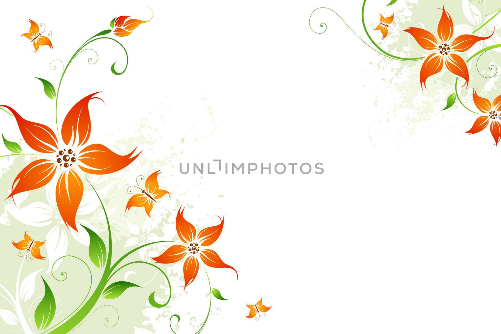 Abstract grunge background with flowers and butterfly for your design