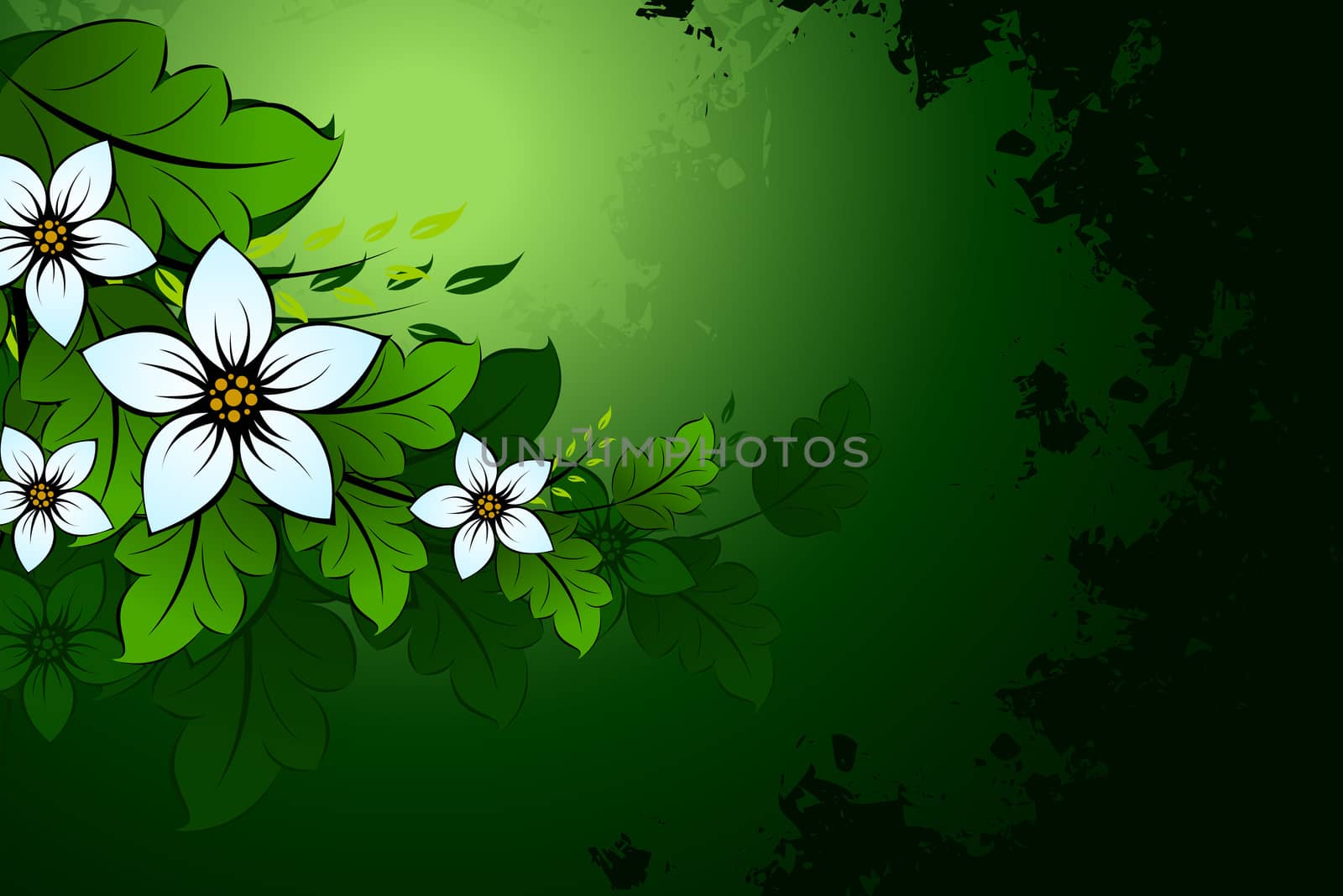 Grunge Natural floral background with leaves and flowers