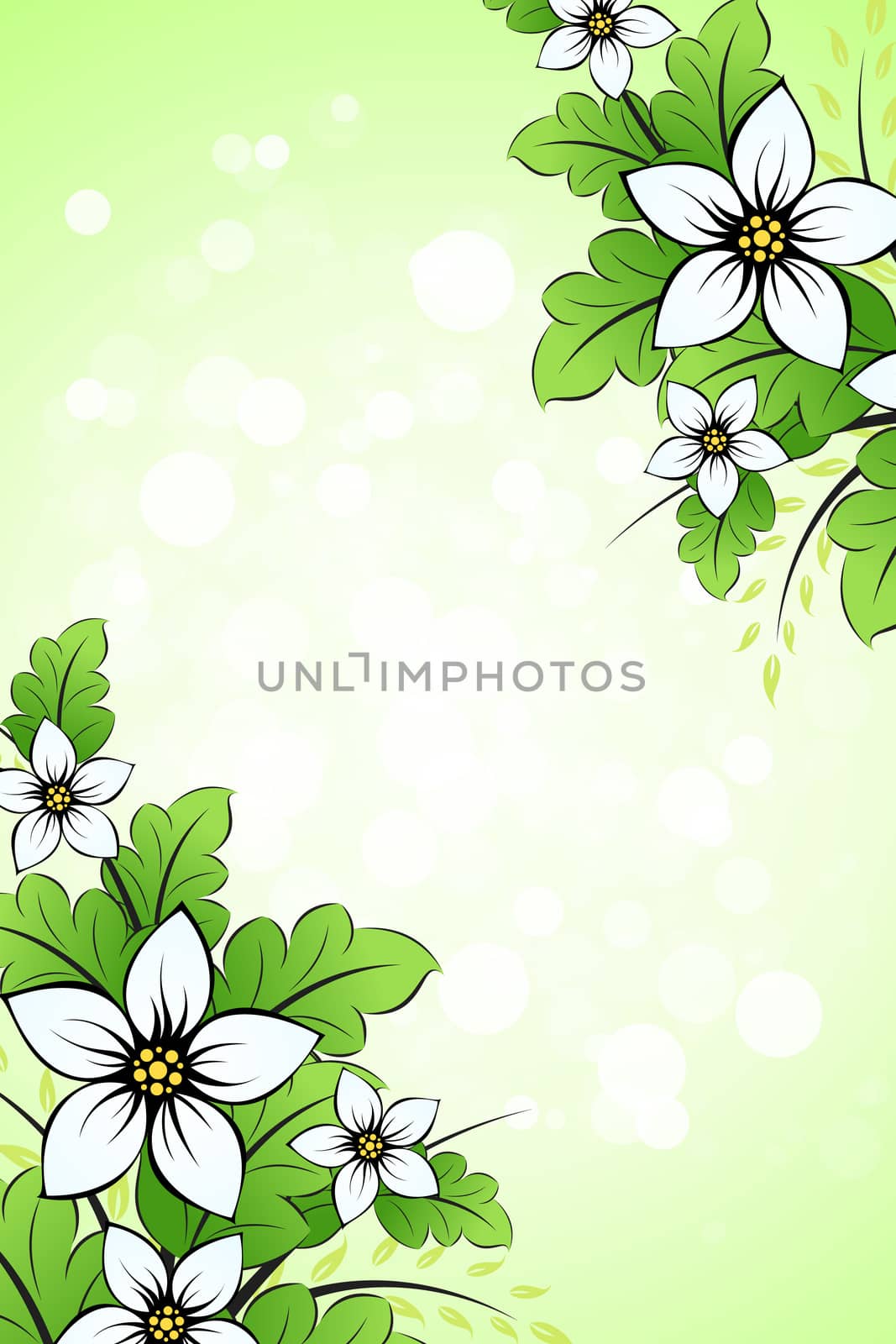 Floral background with sparkles in green color