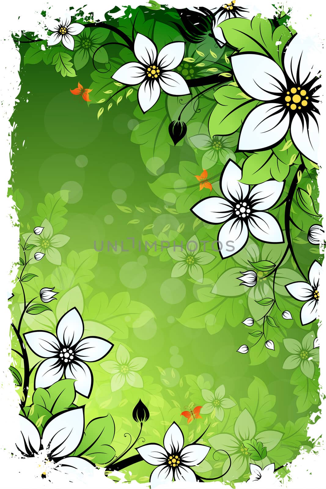 Grungy Floral background with green color