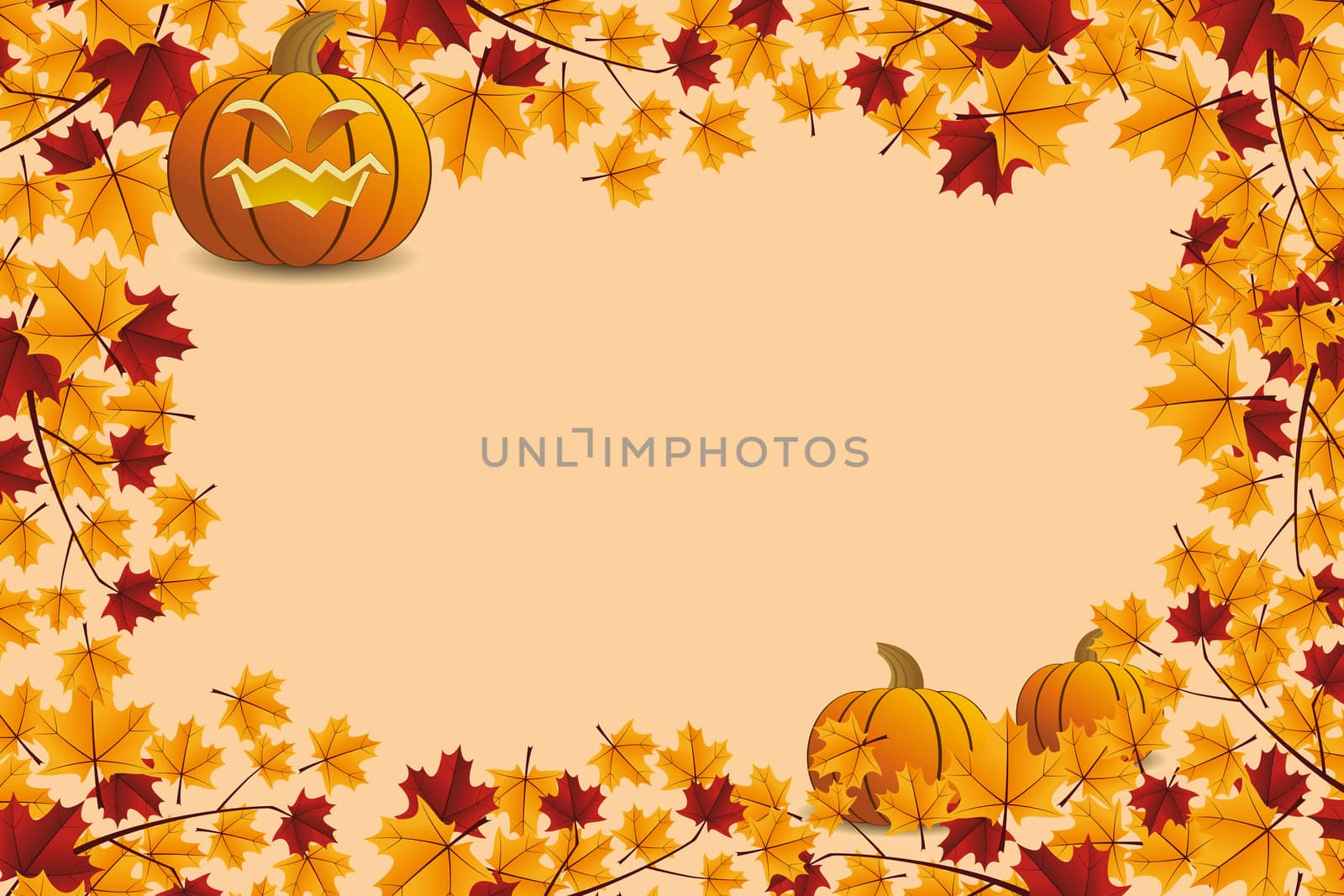 Halloween pumpkin with leafs holiday background illustration