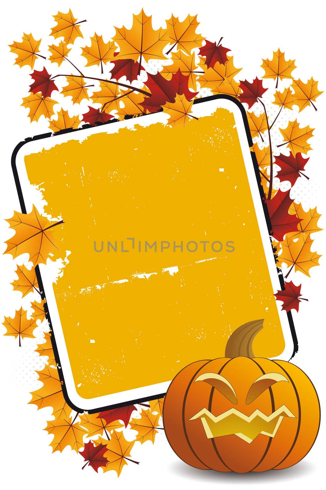 Halloween pumpkin with leafsand frame holiday background illustration