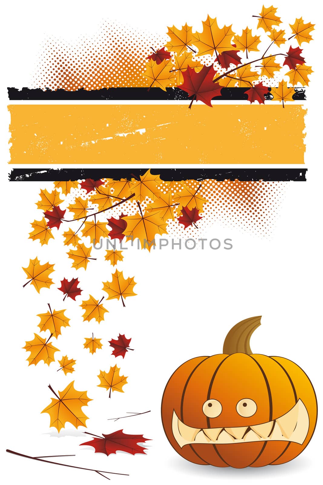 Halloween pumpkin with leafs holiday background illustration