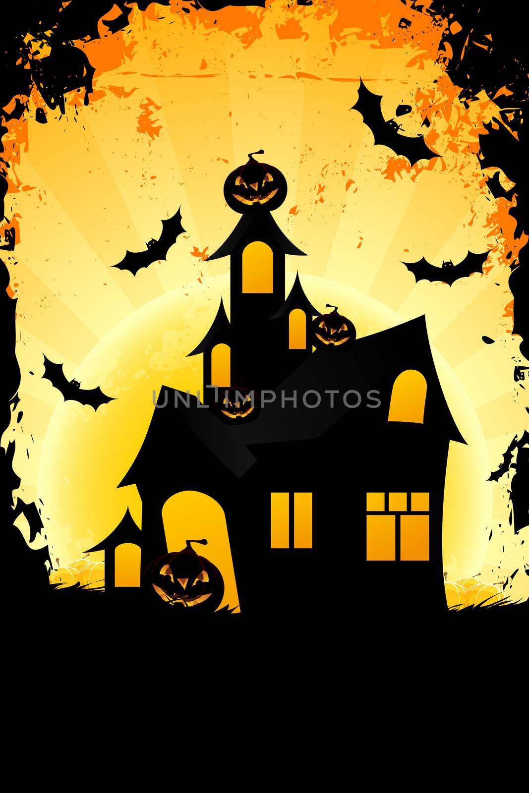 Grungy Halloween background with haunted house by WaD