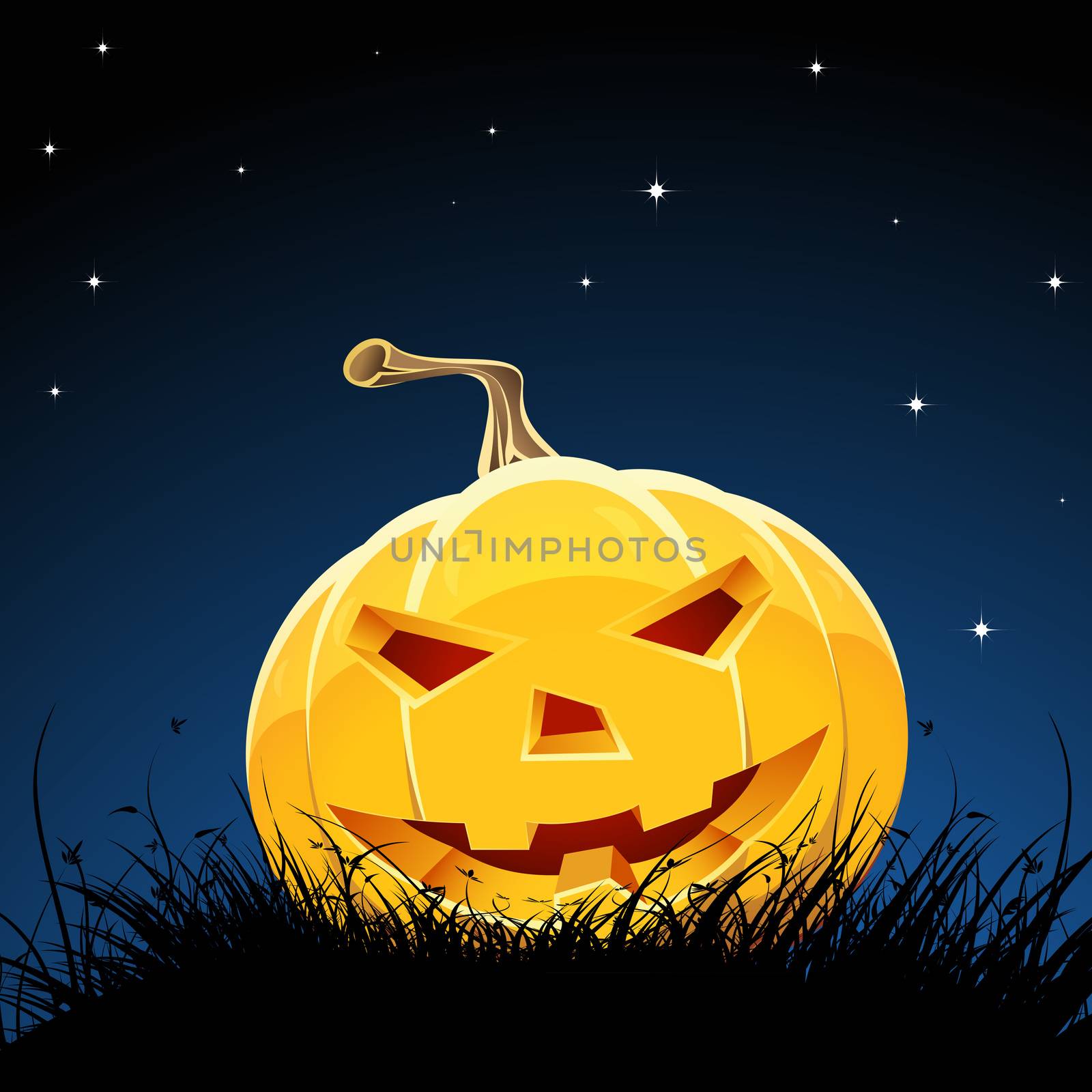Halloween night background with pumpkin bats stars and moon