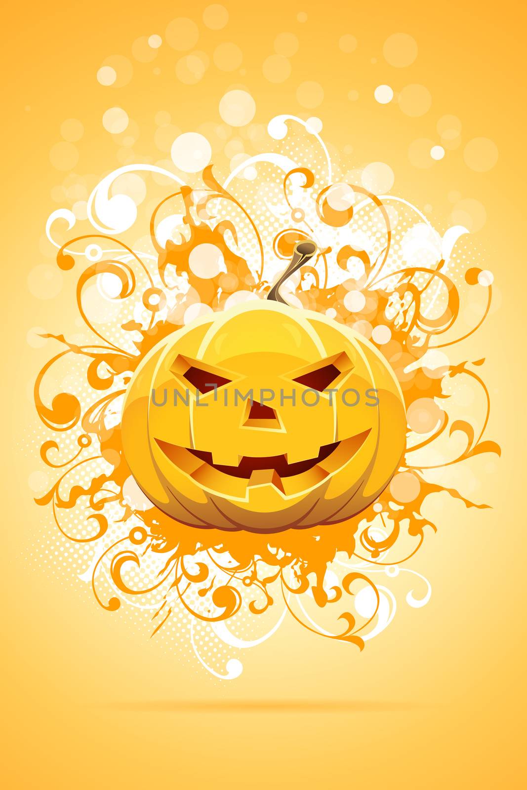 Grunge Halloween Party Background with Pumpkin and Florals