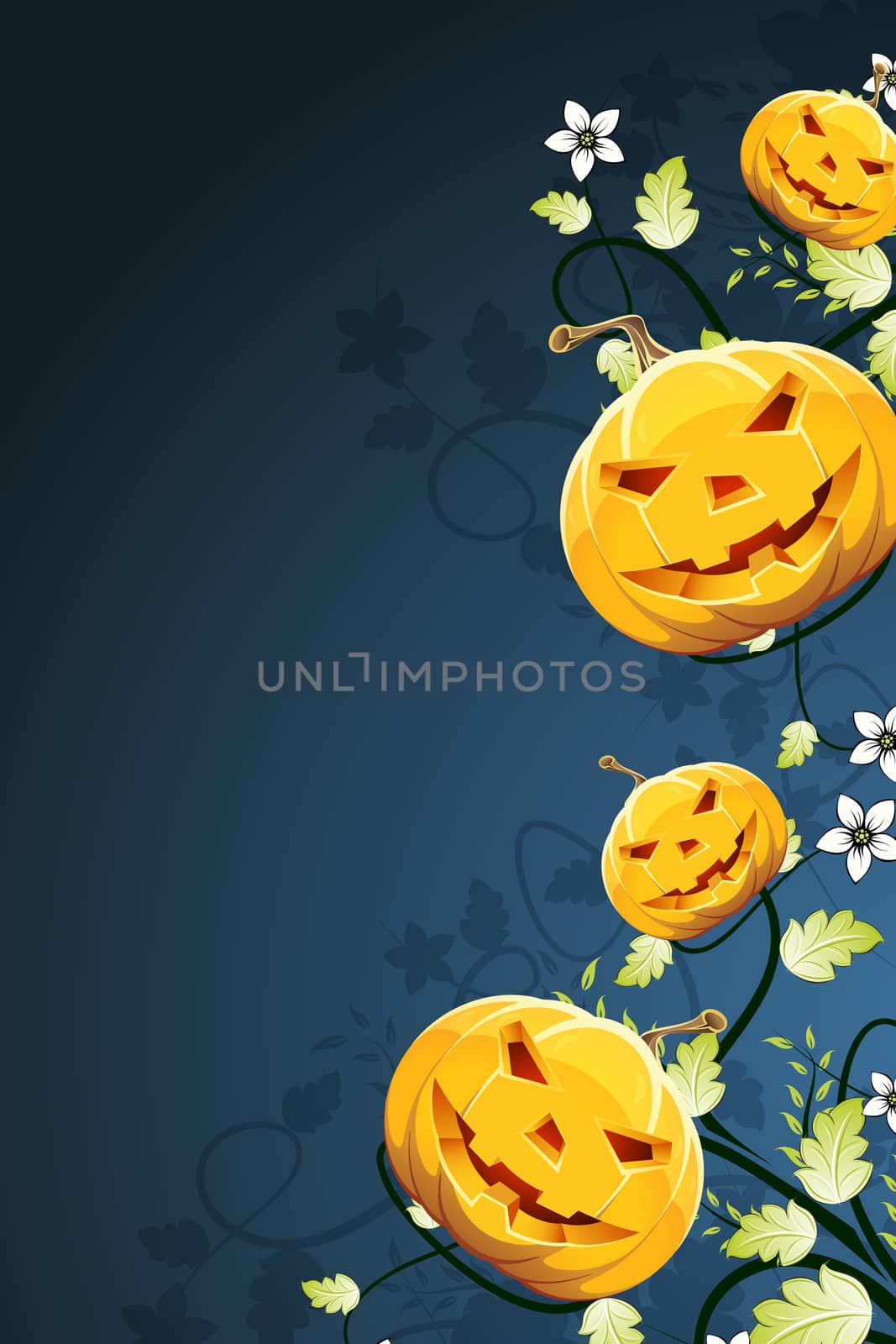 Halloween Pumpkins on Abstract Background with Flowers