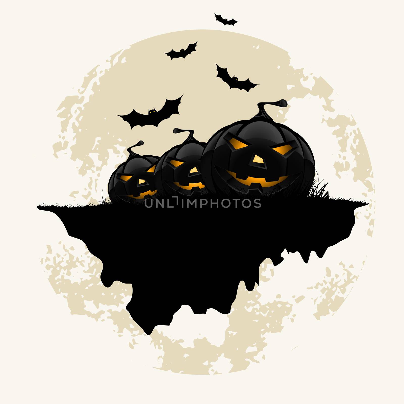 Grunge Background for Halloween Party with Pumpkins and Bats