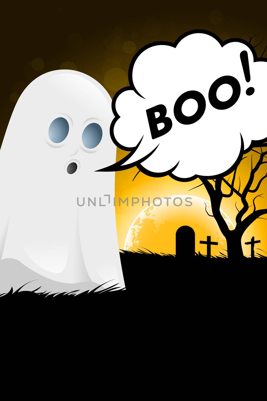 Halloween Poster with Graveyard and Ghost