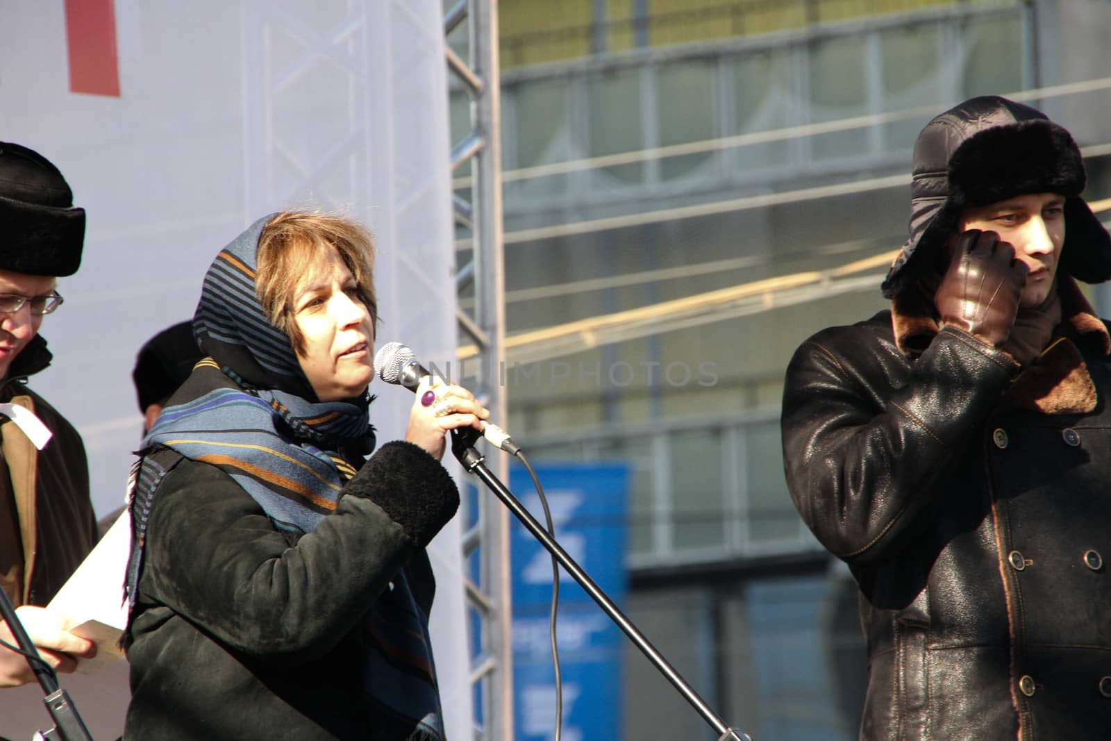 Moscow, Russia - March 10, 2012. Journalist Zoya Svetova on an opposition rally on election results