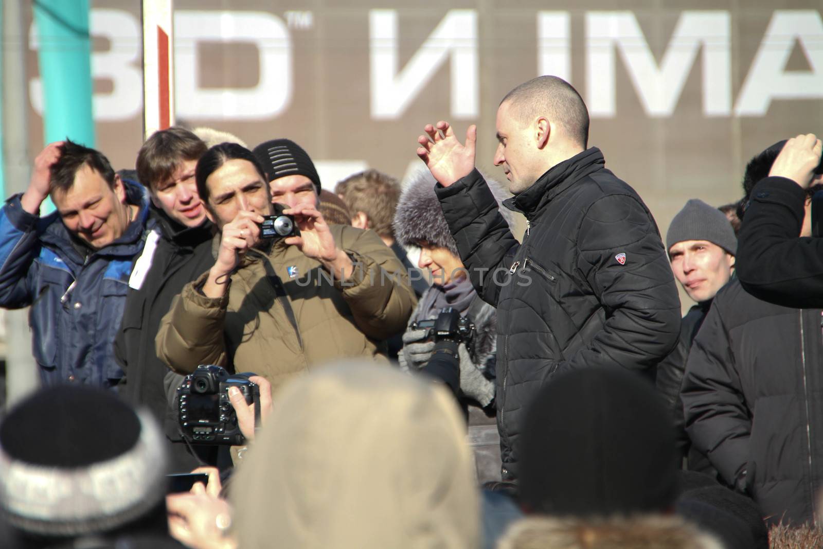 Moscow, Russia - March 10, 2012. Politician Sergei Udaltsov on an opposition rally on election results