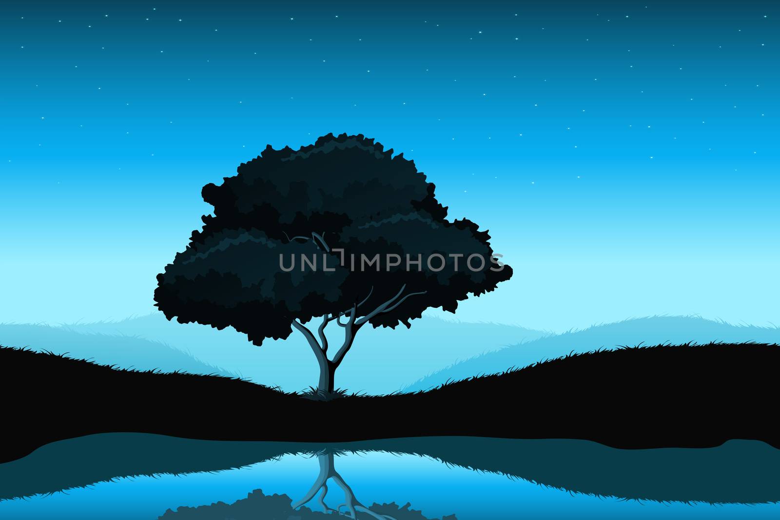 Amazing landscape with tree lake and sky