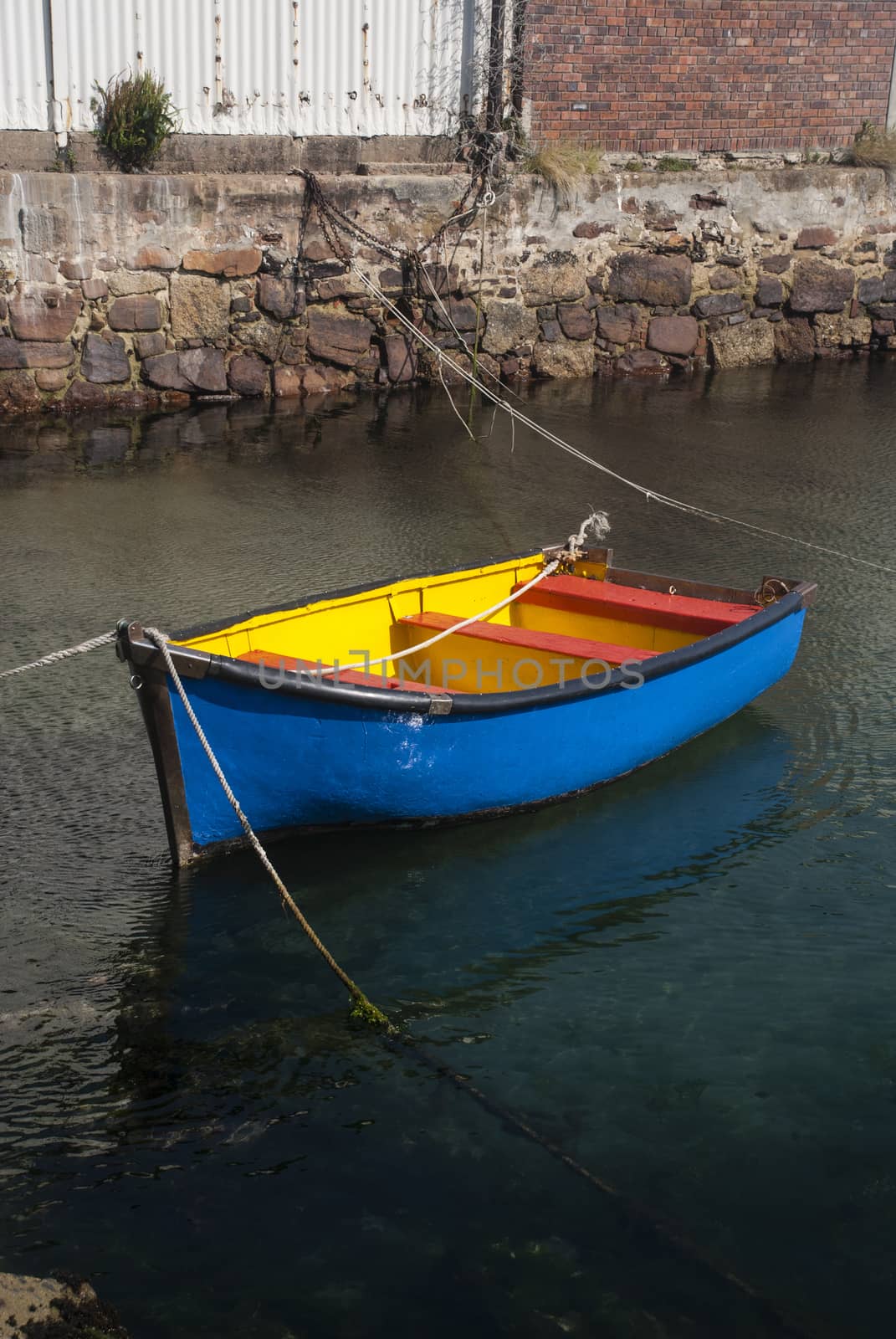 A colourful rowboat in False Bay, South Africa