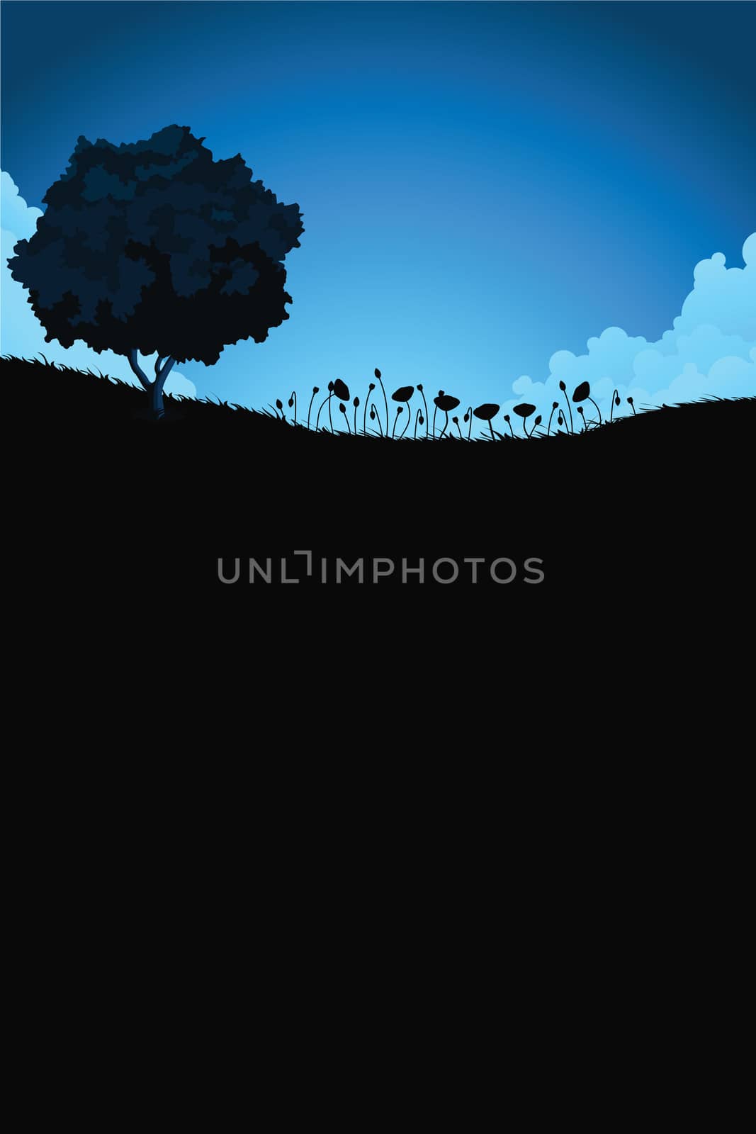 Nature landscape with tree and flowers for Your design vertical orientation