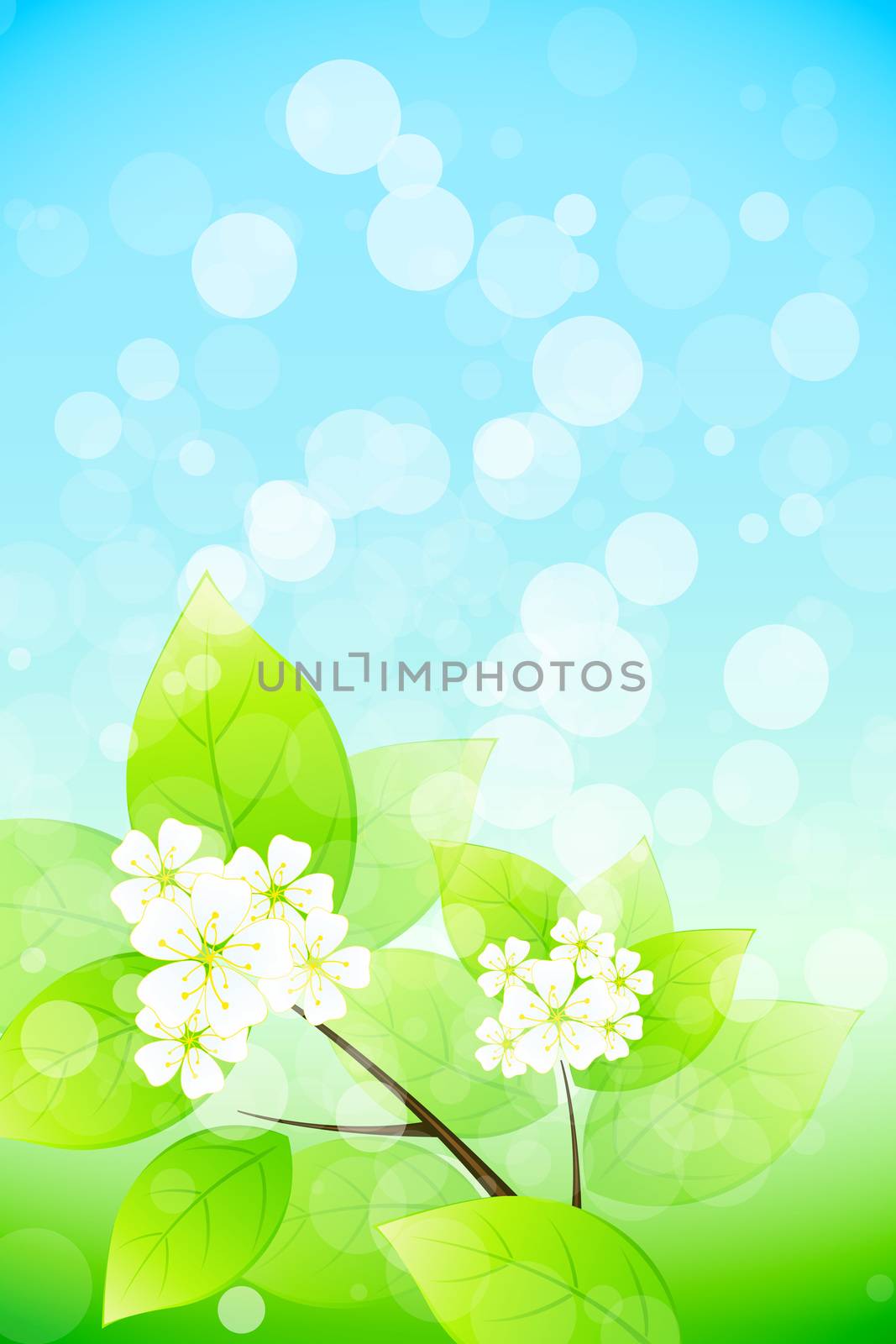 Background with Tree Branch flowers and Sparkles