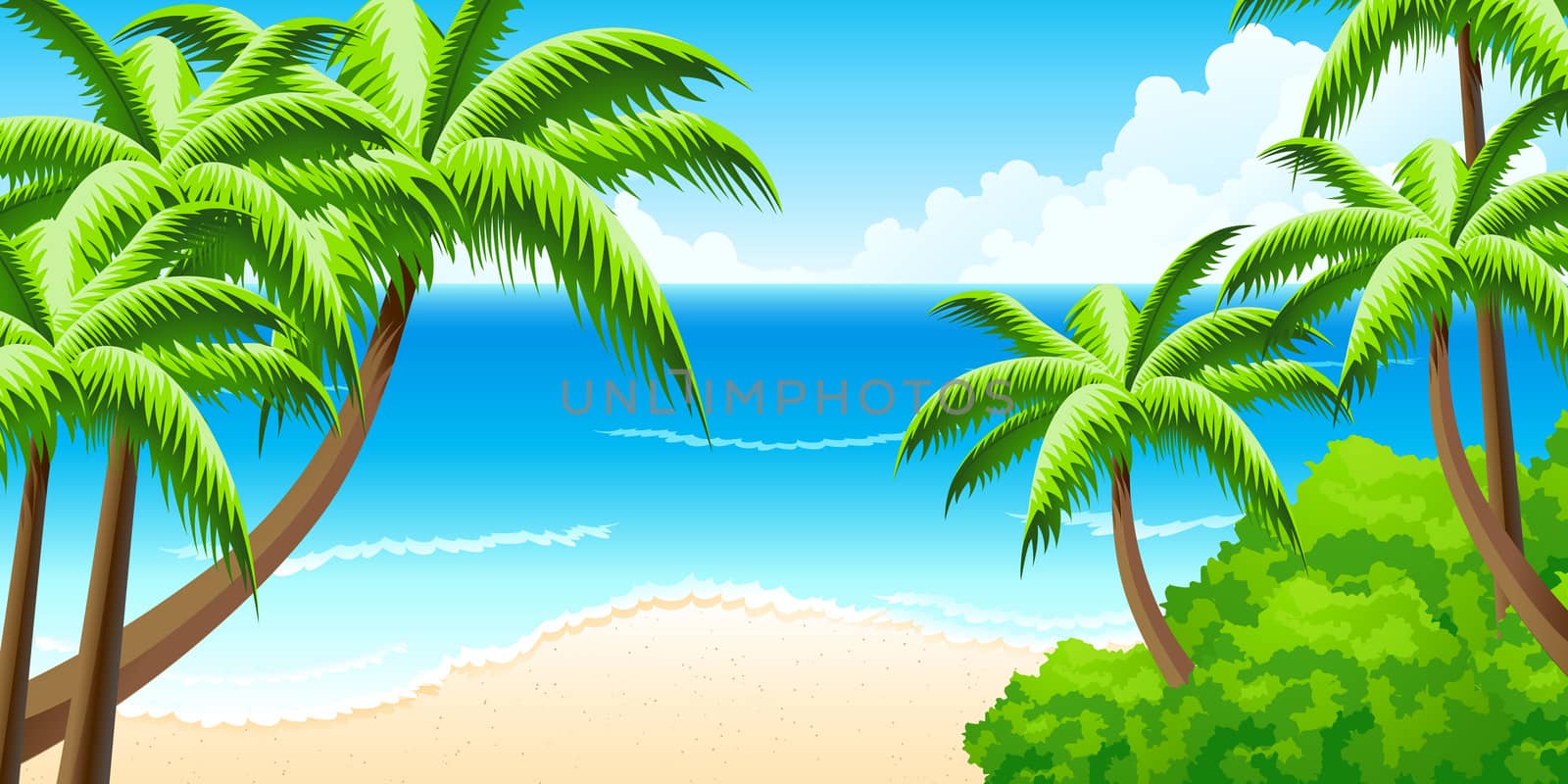 Tropical Background with Sea Palms and Beach