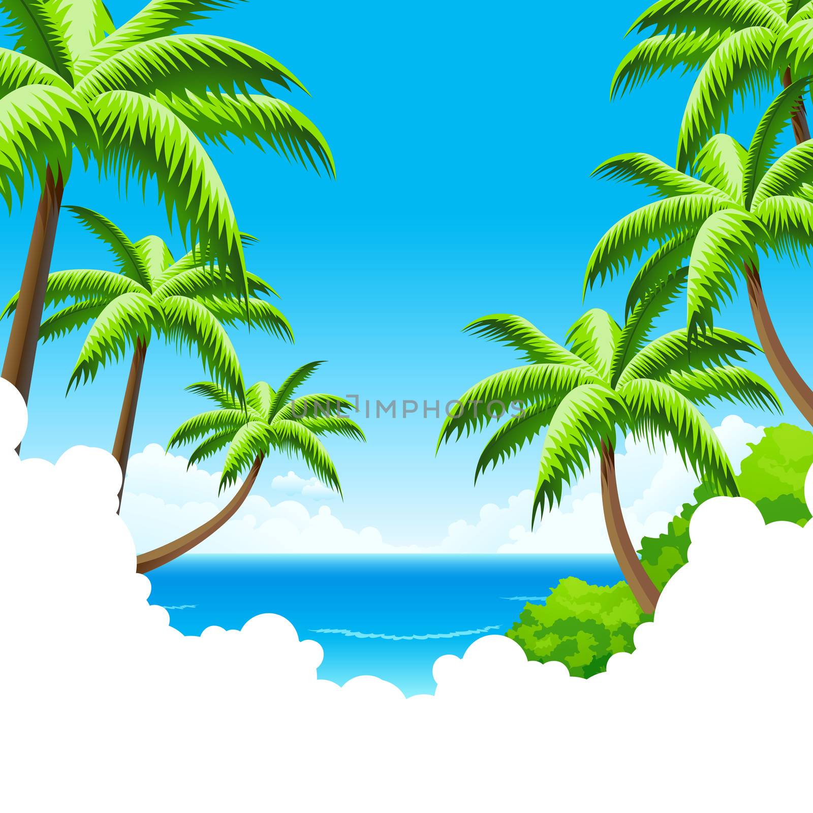 Background Summer Vacation with Sea, Clouds and Palm Tree