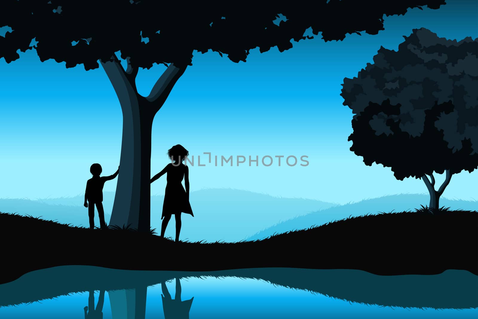 Nature Background with Silhouettes and Trees