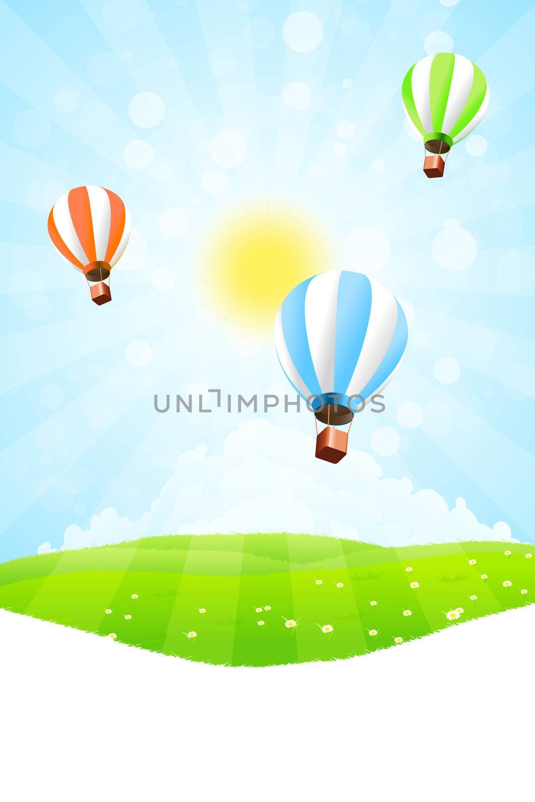 Green Landscape with Hot Air Balloon in the Sky by WaD