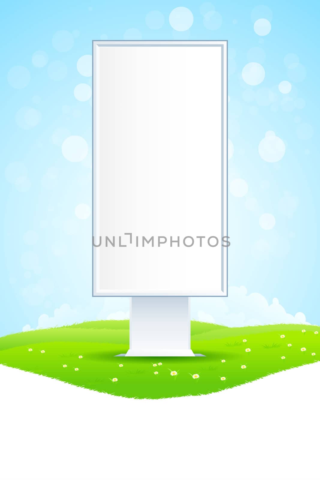 Empty Vertical Billboard on Green Landscape with Flowers