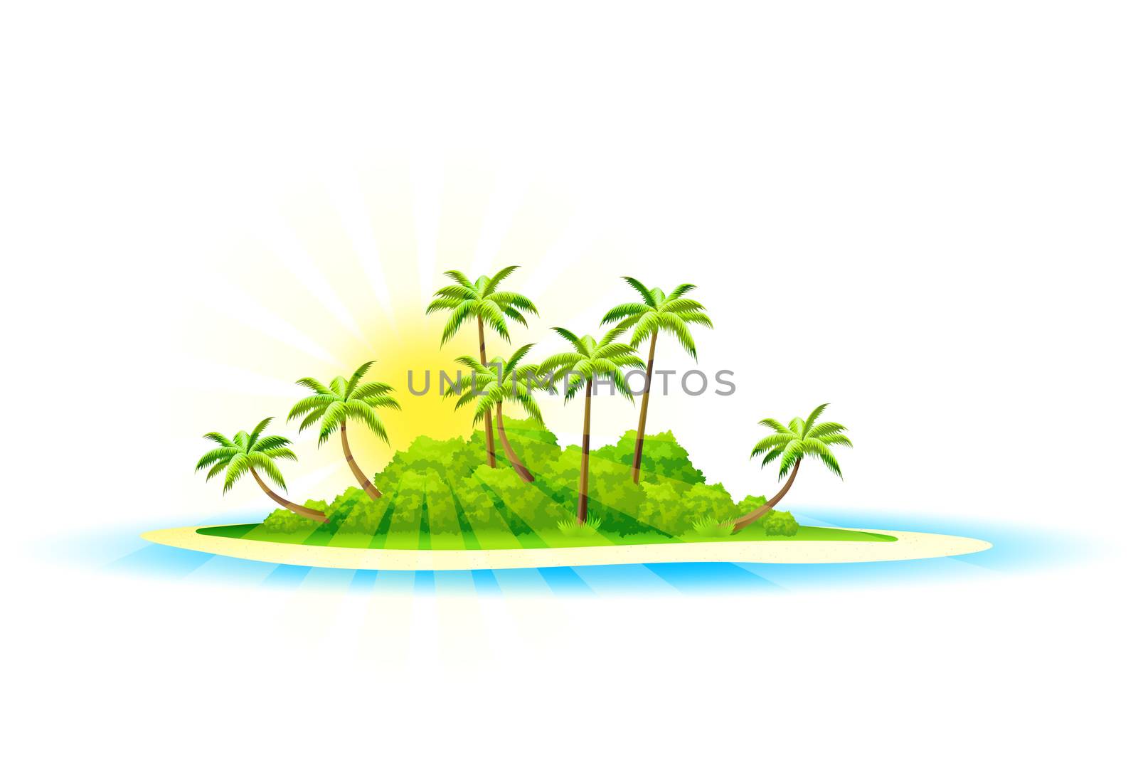 Background with Tropical Island and Palm Trees