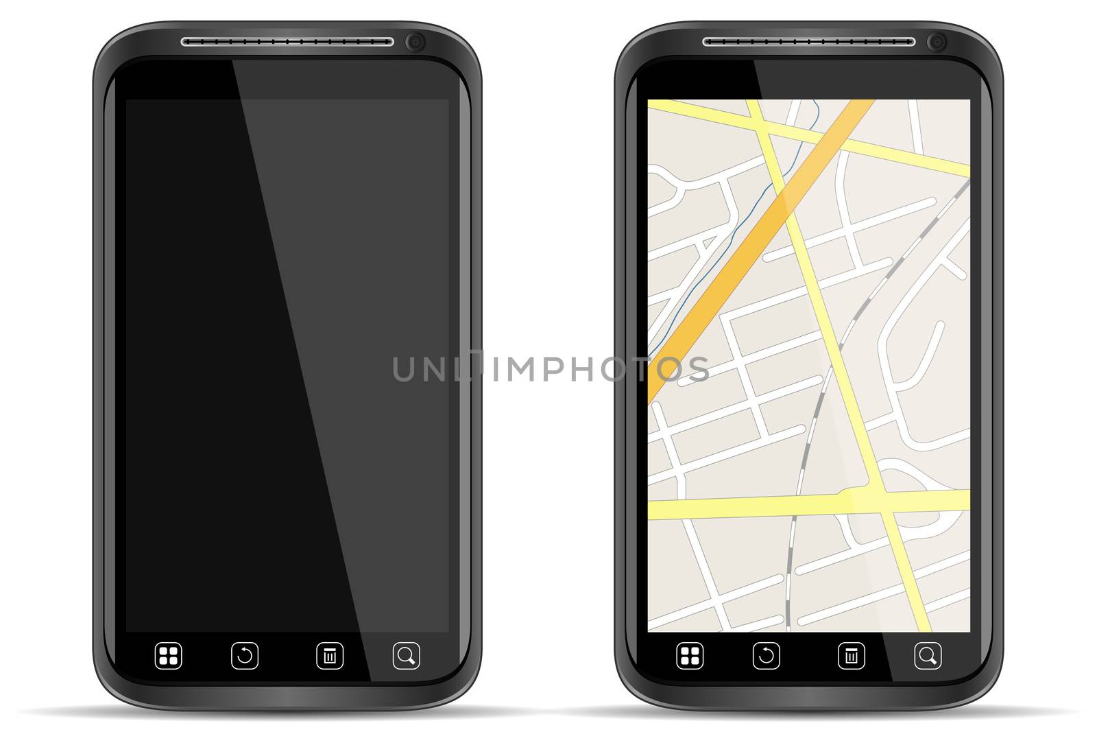 Vector Smart Phone with map on white background