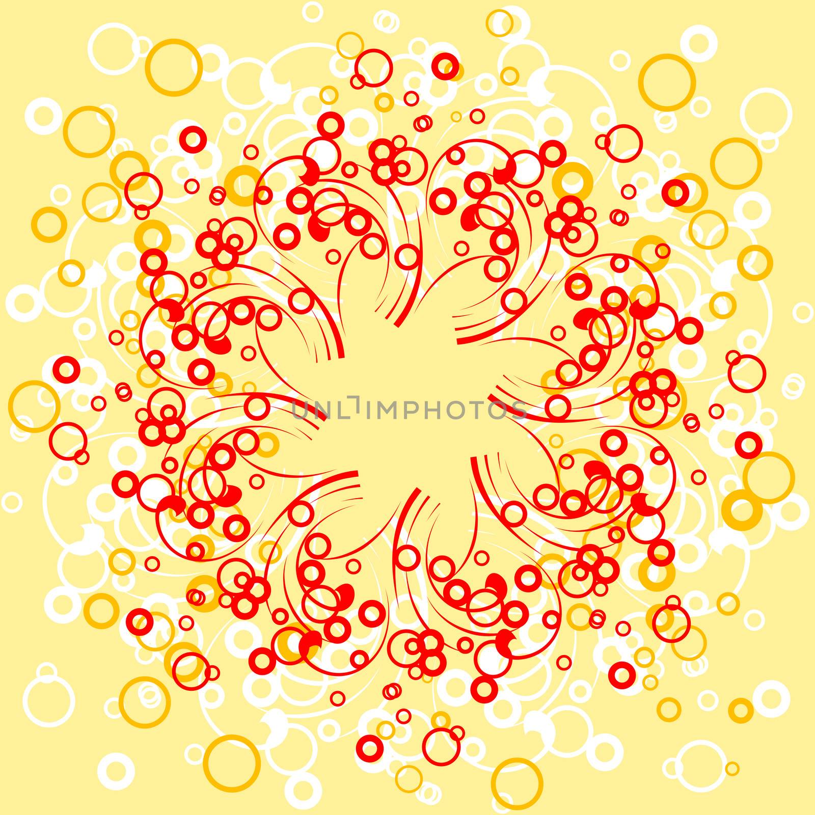 abstract background with circles and scrolls, vector illustration