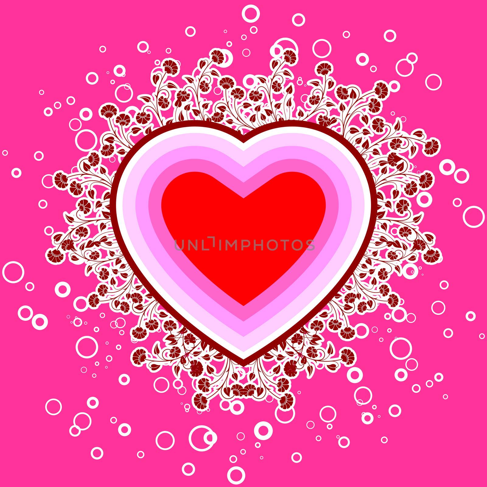 abstract St. Valentine card with flowers and circles, vector ill by WaD