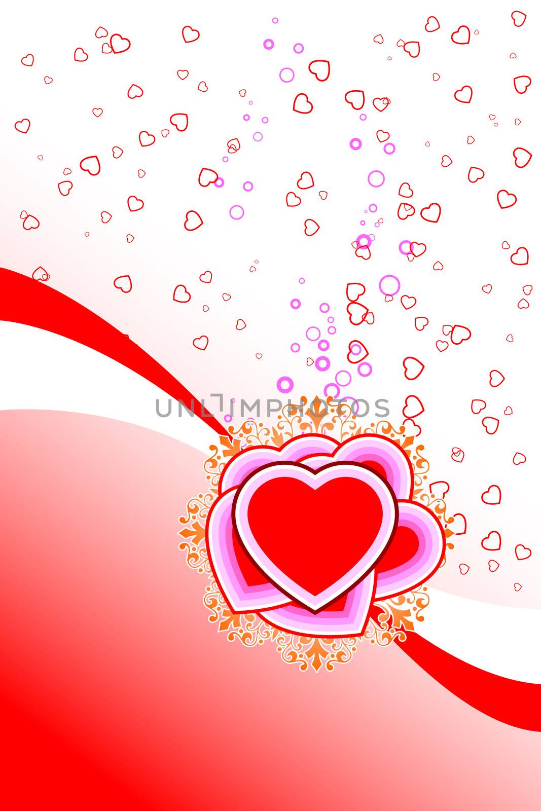 abstract St. Valentine card with flowers heart shapes and circle by WaD