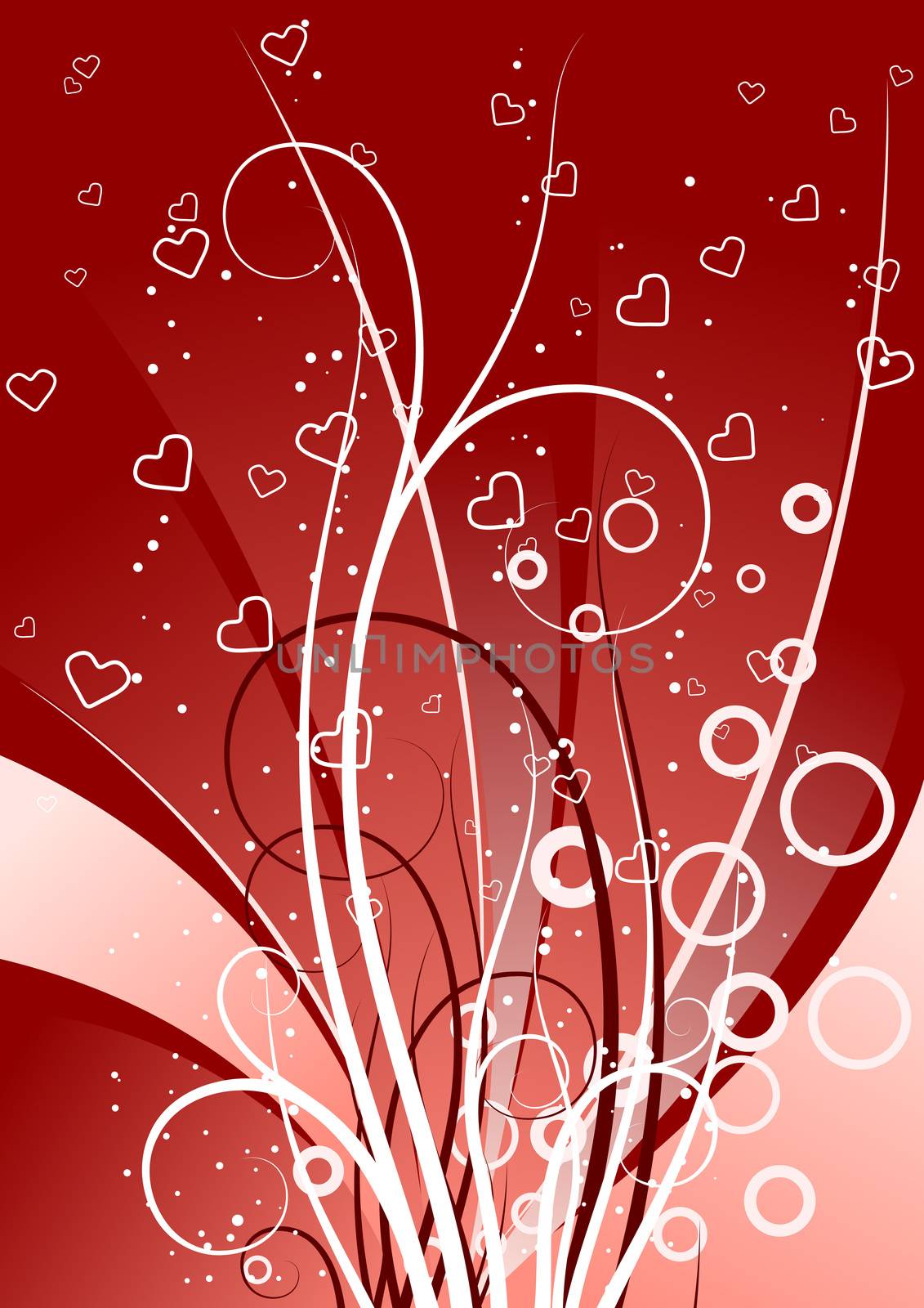 creative background with scrolls, circles and heart shapes, vect by WaD