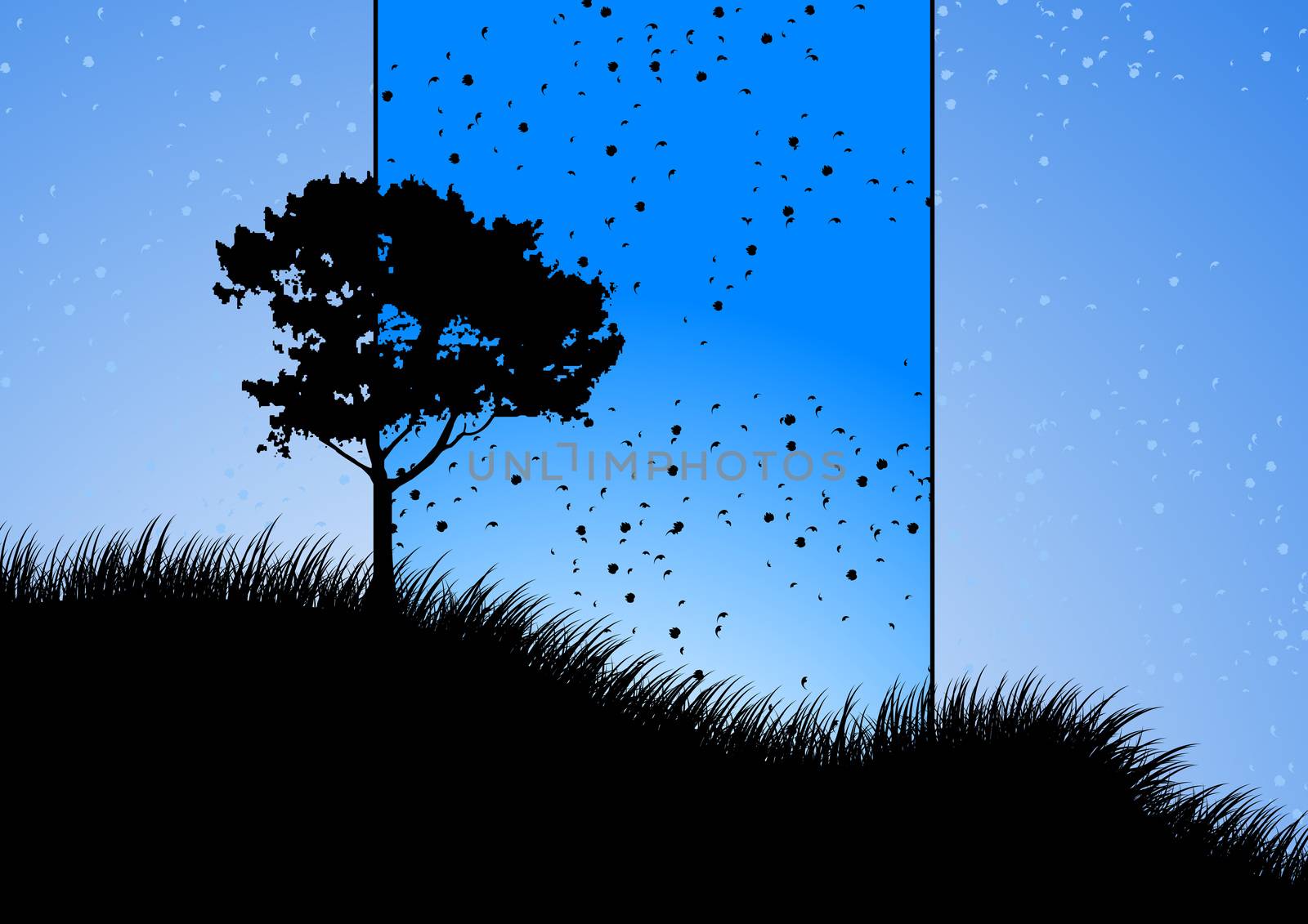 amazing natural landscape with tree silhouette, vector illustration