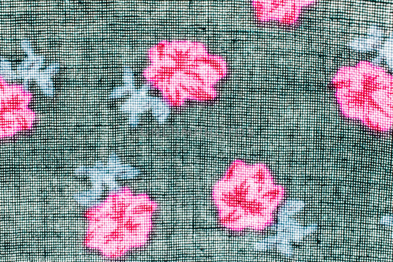 texture,print and wale of fabric black and pink flowers pattern by pitchaphan