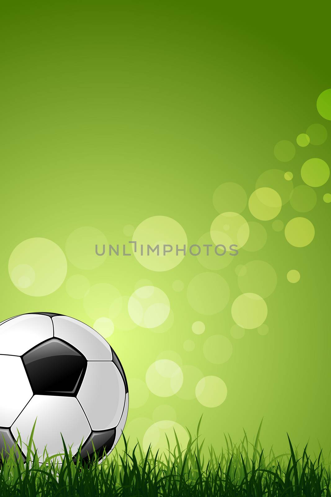 Soccer Ball on Green Grass and Sparkles Background