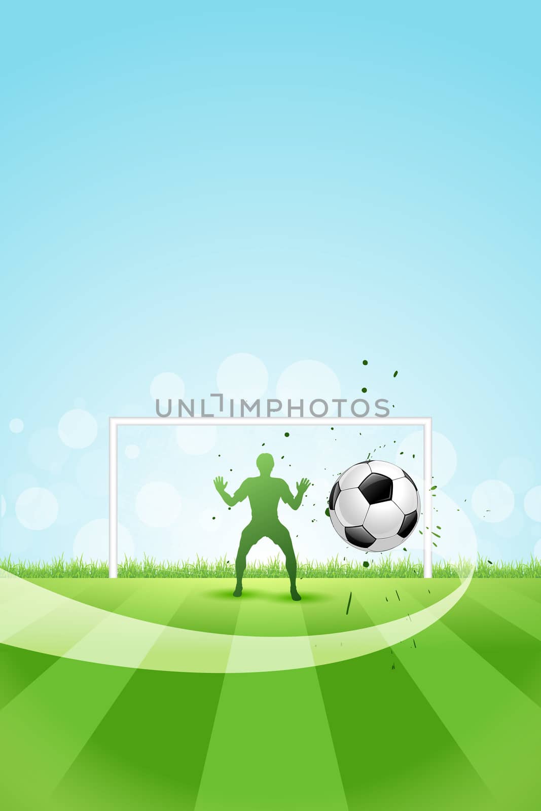 Soccer Background with Goalkeeper and Ball.  Original Vector illustration sports series. Classical football poster.