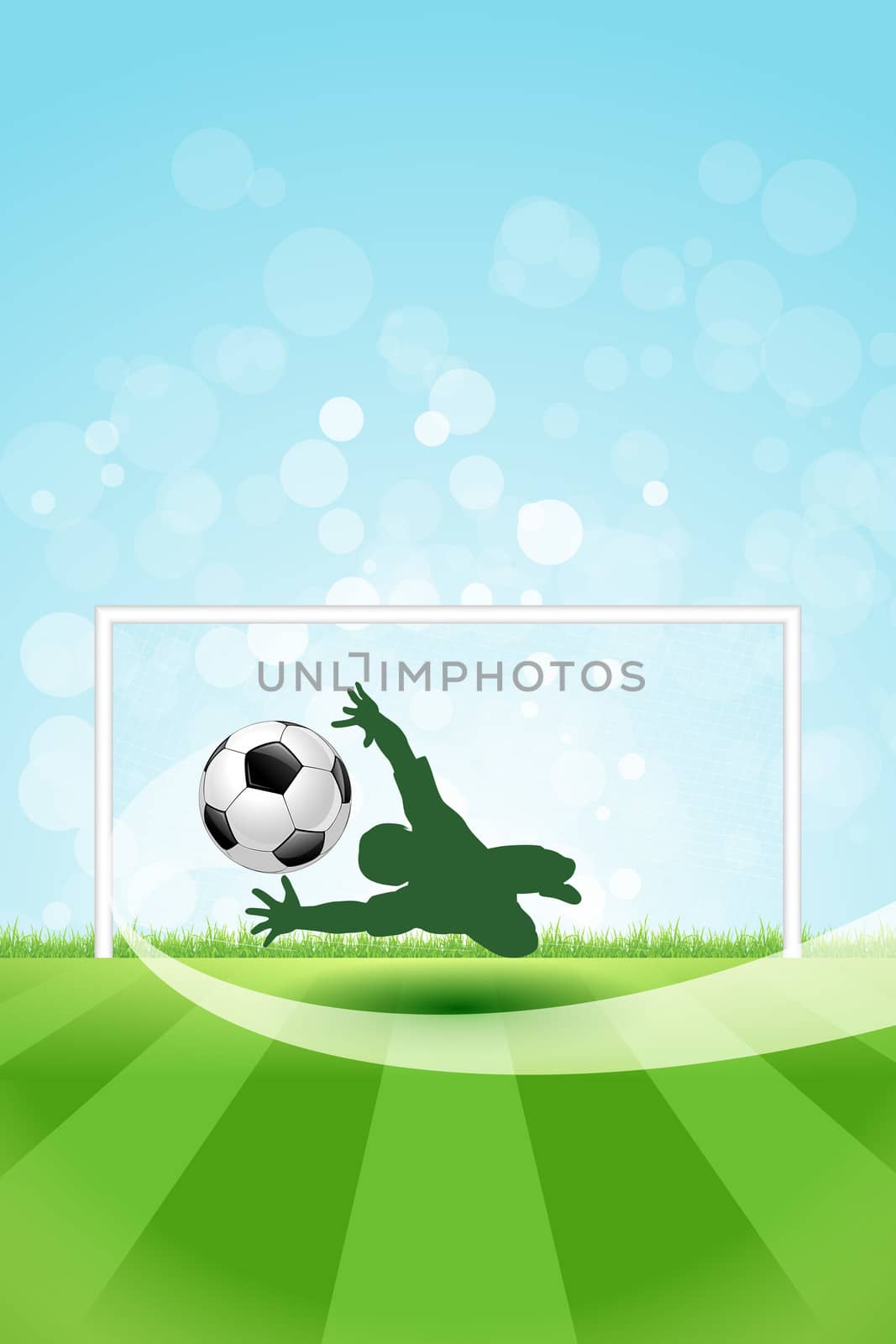 Soccer Background with Goalkeeper and Ball.  Original Vector illustration sports series. Classical football poster.