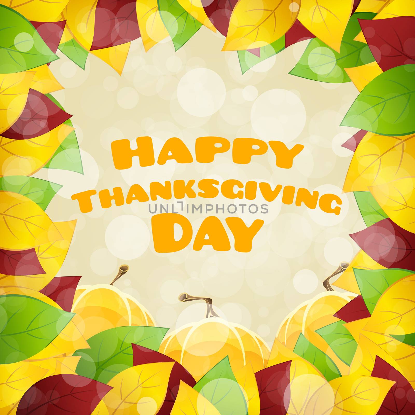 Happy Thanksgiving Day card with Leaves and Pumpkins