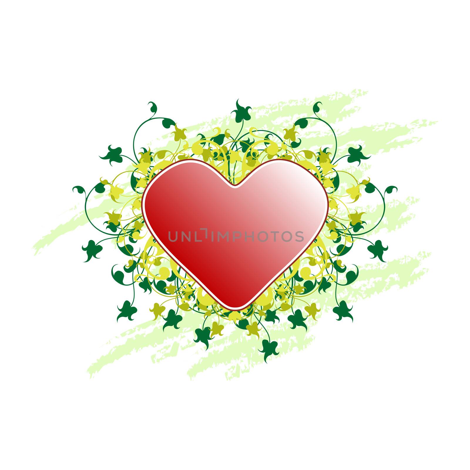 Valentine's Day greeting card with flowers and heart on grunge background