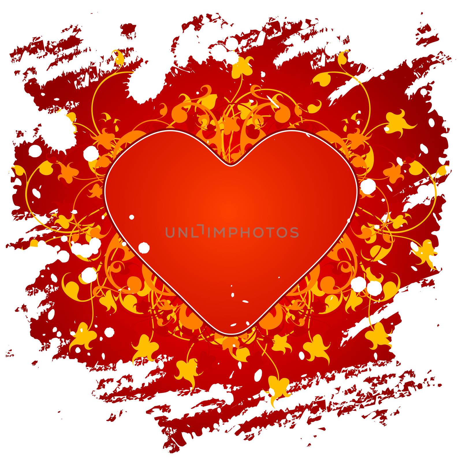 Valentine's Day greeting card with flowers and heart on grunge background