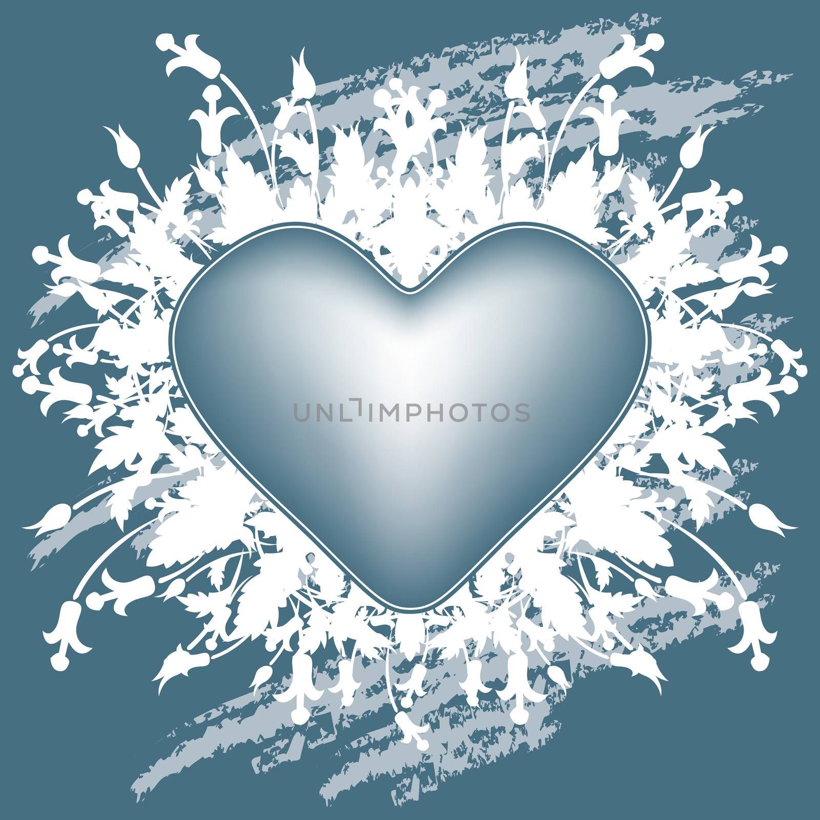 Valentine's Day greeting card with flowers heart on blue grunge background